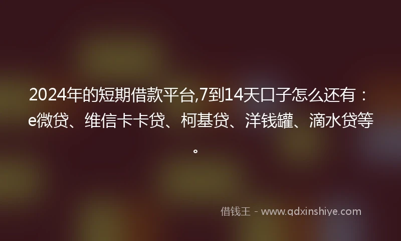 2024年的短期借款平台,7到14天口子怎么还有：e微贷、维信卡卡贷、柯基贷、洋钱罐、滴水贷等。