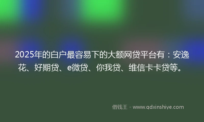 2025年的白户最容易下的大额网贷平台有：安逸花、好期贷、e微贷、你我贷、维信卡卡贷等。