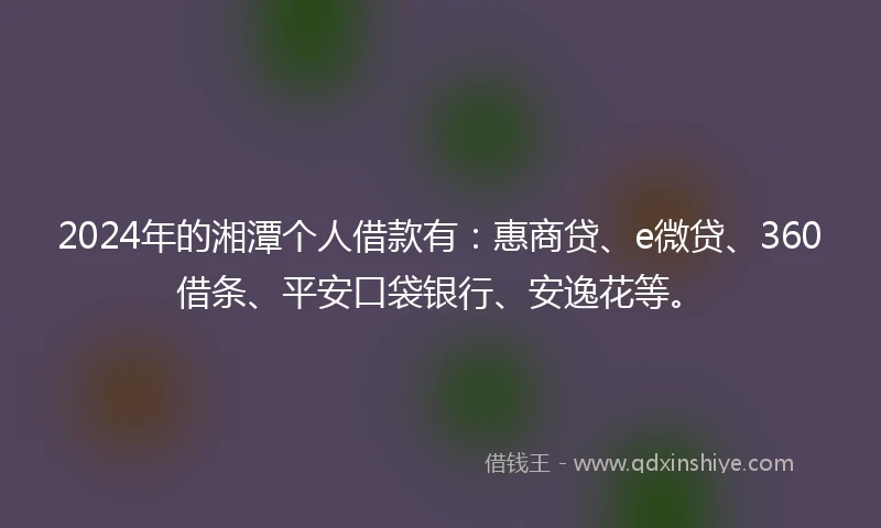 2024年的湘潭个人借款有：惠商贷、e微贷、360借条、平安口袋银行、安逸花等。