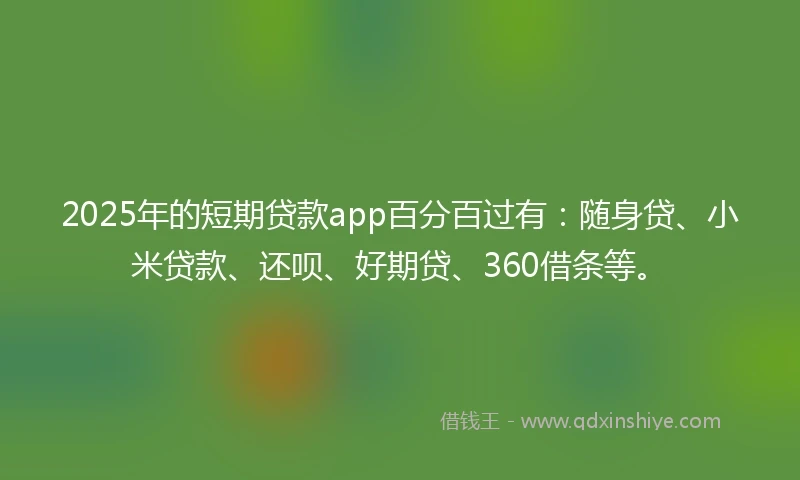 2025年的短期贷款app百分百过有：随身贷、小米贷款、还呗、好期贷、360借条等。