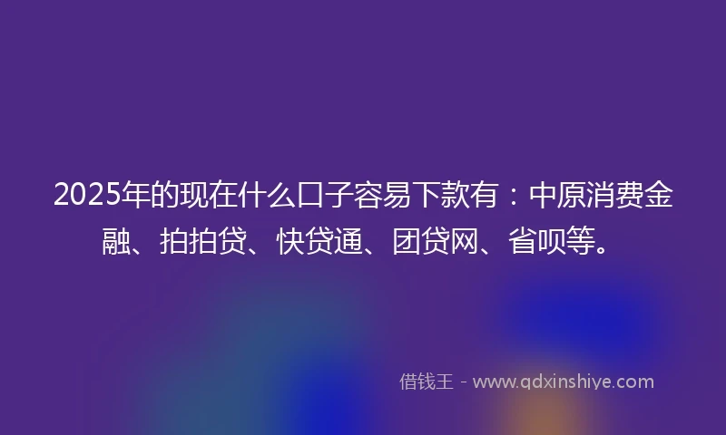2025年的现在什么口子容易下款有：中原消费金融、拍拍贷、快贷通、团贷网、省呗等。