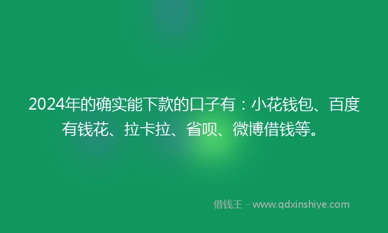 2024年的确实能下款的口子有：小花钱包、百度有钱花、拉卡拉、省呗、微博借钱等。
