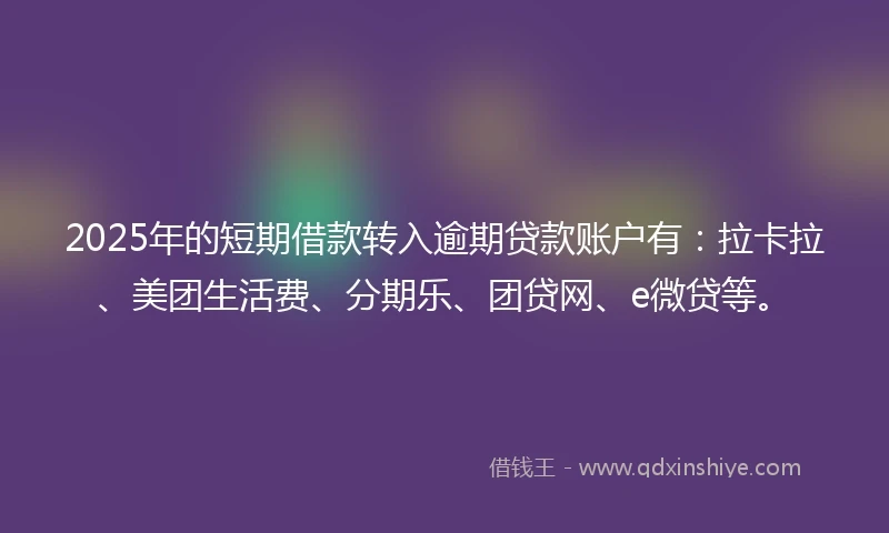 2025年的短期借款转入逾期贷款账户有：拉卡拉、美团生活费、分期乐、团贷网、e微贷等。