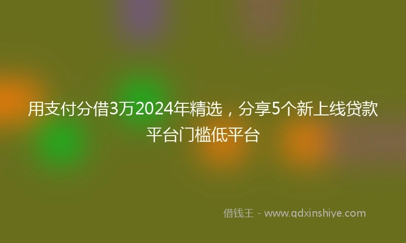 用支付分借3万2024年精选，分享5个新上线贷款平台门槛低平台