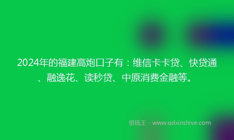 2024年的福建高炮口子有：维信卡卡贷、快贷通、融逸花、读秒贷、中原消费金融等。