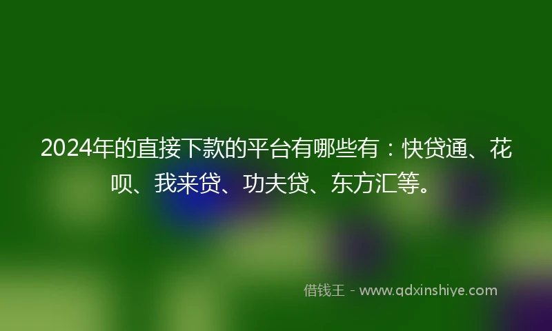 2024年的直接下款的平台有哪些有：快贷通、花呗、我来贷、功夫贷、东方汇等。