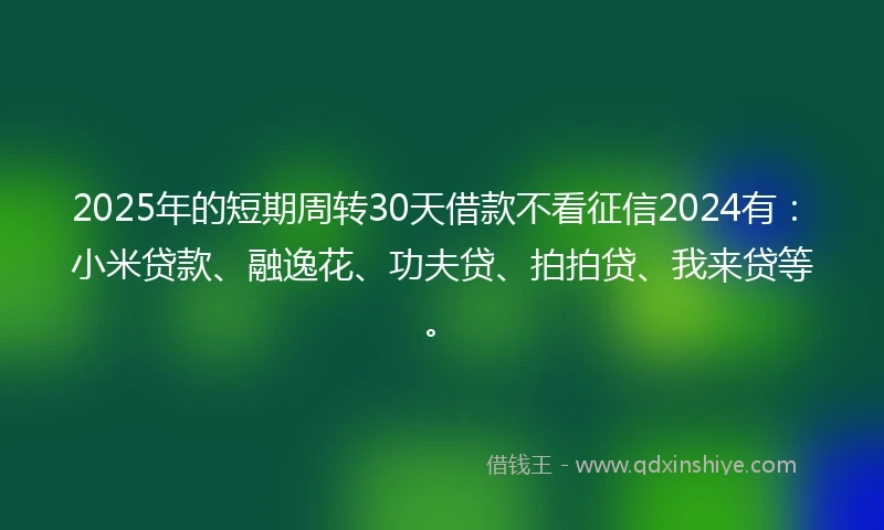 2025年的短期周转30天借款不看征信2024有：小米贷款、融逸花、功夫贷、拍拍贷、我来贷等。