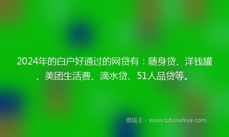 2024年的白户好通过的网贷有：随身贷、洋钱罐、美团生活费、滴水贷、51人品贷等。