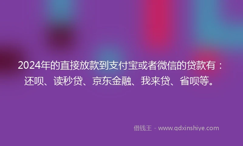 2024年的直接放款到支付宝或者微信的贷款有：还呗、读秒贷、京东金融、我来贷、省呗等。