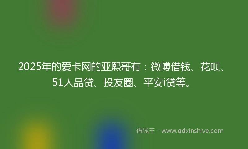 2025年的爱卡网的亚熙哥有：微博借钱、花呗、51人品贷、投友圈、平安i贷等。