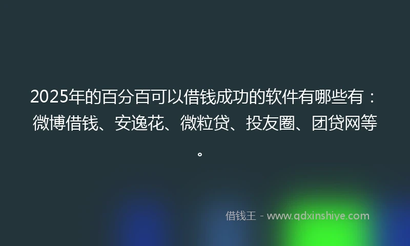 2025年的百分百可以借钱成功的软件有哪些有：微博借钱、安逸花、微粒贷、投友圈、团贷网等。