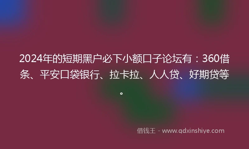2024年的短期黑户必下小额口子论坛有：360借条、平安口袋银行、拉卡拉、人人贷、好期贷等。