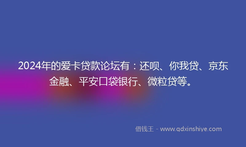 2024年的爱卡贷款论坛有：还呗、你我贷、京东金融、平安口袋银行、微粒贷等。