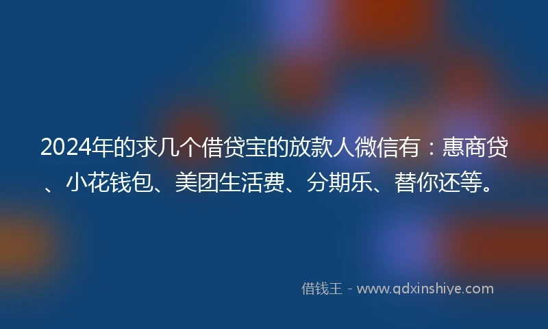 2024年的求几个借贷宝的放款人微信有：惠商贷、小花钱包、美团生活费、分期乐、替你还等。