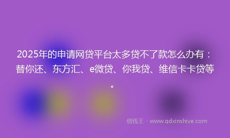 2025年的申请网贷平台太多贷不了款怎么办有：替你还、东方汇、e微贷、你我贷、维信卡卡贷等。