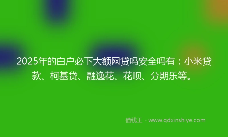 2025年的白户必下大额网贷吗安全吗有：小米贷款、柯基贷、融逸花、花呗、分期乐等。