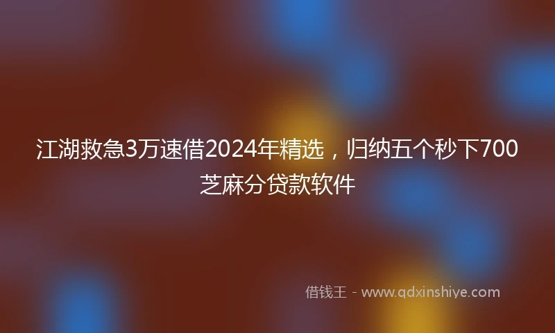 江湖救急3万速借2024年精选，归纳五个秒下700芝麻分贷款软件