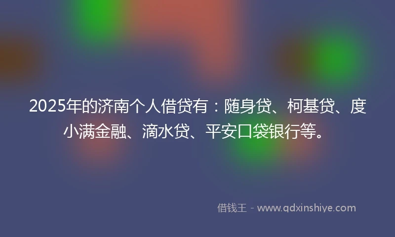 2025年的济南个人借贷有：随身贷、柯基贷、度小满金融、滴水贷、平安口袋银行等。