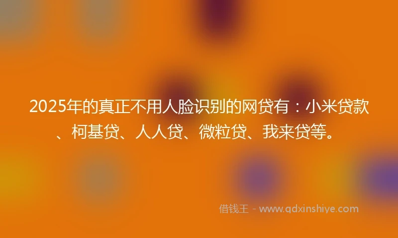 2025年的真正不用人脸识别的网贷有：小米贷款、柯基贷、人人贷、微粒贷、我来贷等。