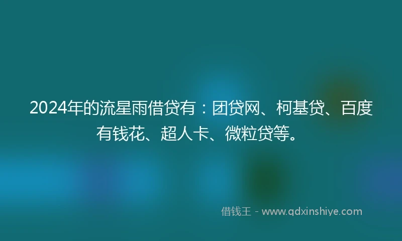 2024年的流星雨借贷有：团贷网、柯基贷、百度有钱花、超人卡、微粒贷等。