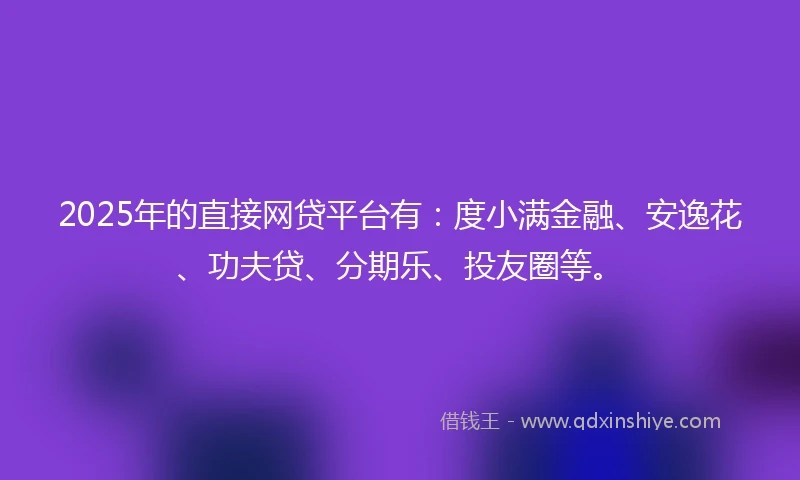 2025年的直接网贷平台有：度小满金融、安逸花、功夫贷、分期乐、投友圈等。