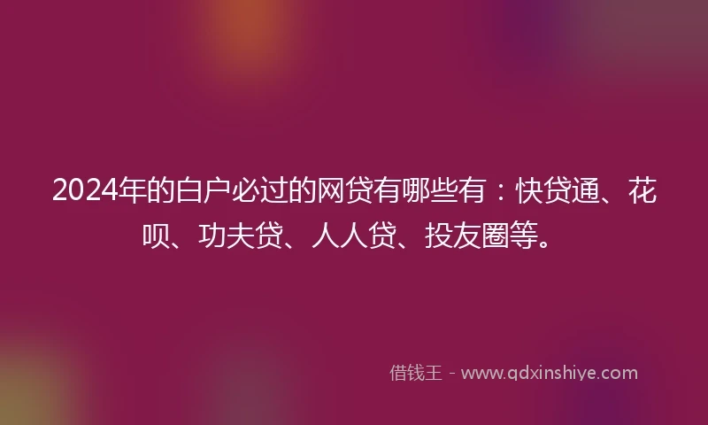 2024年的白户必过的网贷有哪些有：快贷通、花呗、功夫贷、人人贷、投友圈等。