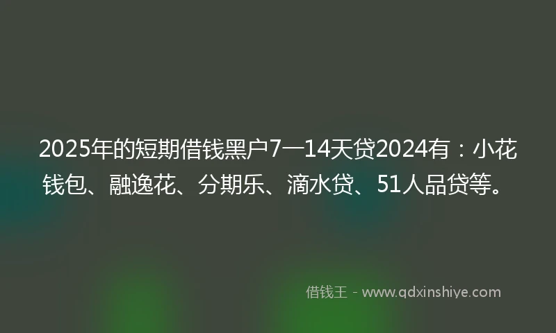 2025年的短期借钱黑户7一14天贷2024有：小花钱包、融逸花、分期乐、滴水贷、51人品贷等。