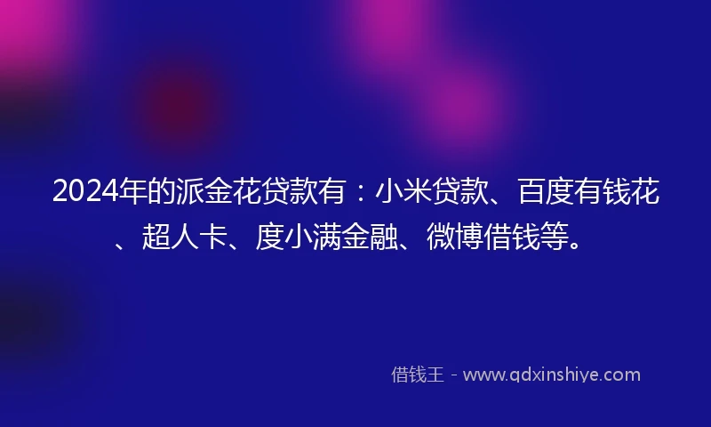 2024年的派金花贷款有：小米贷款、百度有钱花、超人卡、度小满金融、微博借钱等。