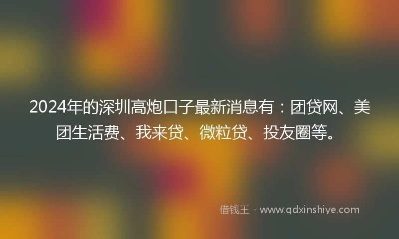 2024年的深圳高炮口子最新消息有：团贷网、美团生活费、我来贷、微粒贷、投友圈等。
