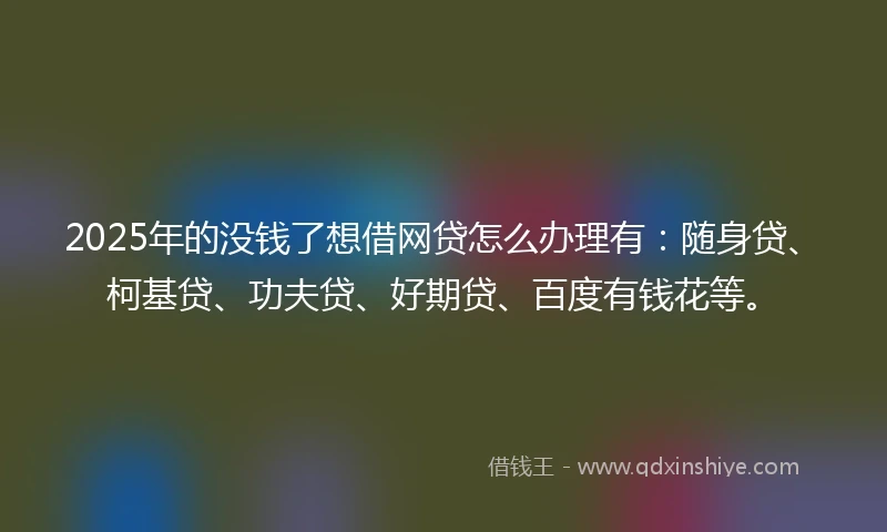 2025年的没钱了想借网贷怎么办理有：随身贷、柯基贷、功夫贷、好期贷、百度有钱花等。