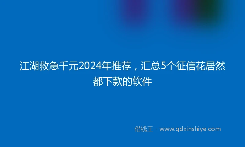 江湖救急千元2024年推荐，汇总5个征信花居然都下款的软件