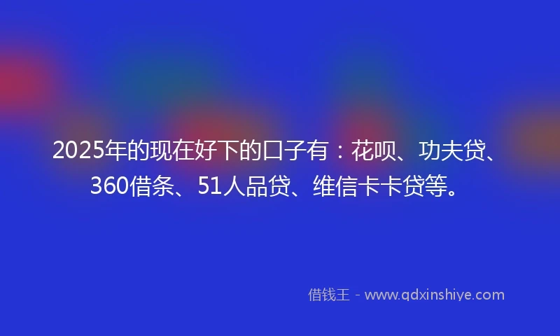 2025年的现在好下的口子有：花呗、功夫贷、360借条、51人品贷、维信卡卡贷等。