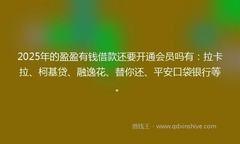 2025年的盈盈有钱借款还要开通会员吗有：拉卡拉、柯基贷、融逸花、替你还、平安口袋银行等。