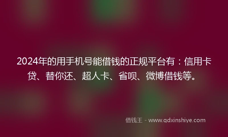 2024年的用手机号能借钱的正规平台有：信用卡贷、替你还、超人卡、省呗、微博借钱等。