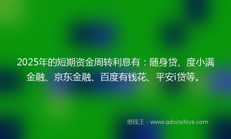 2025年的短期资金周转利息有：随身贷、度小满金融、京东金融、百度有钱花、平安i贷等。