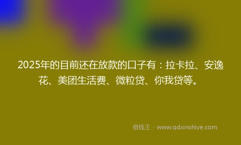 2025年的目前还在放款的口子有：拉卡拉、安逸花、美团生活费、微粒贷、你我贷等。