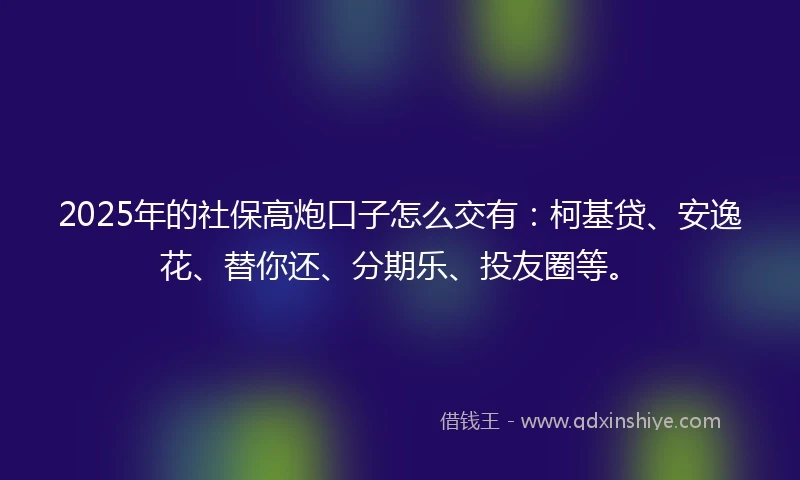 2025年的社保高炮口子怎么交有：柯基贷、安逸花、替你还、分期乐、投友圈等。