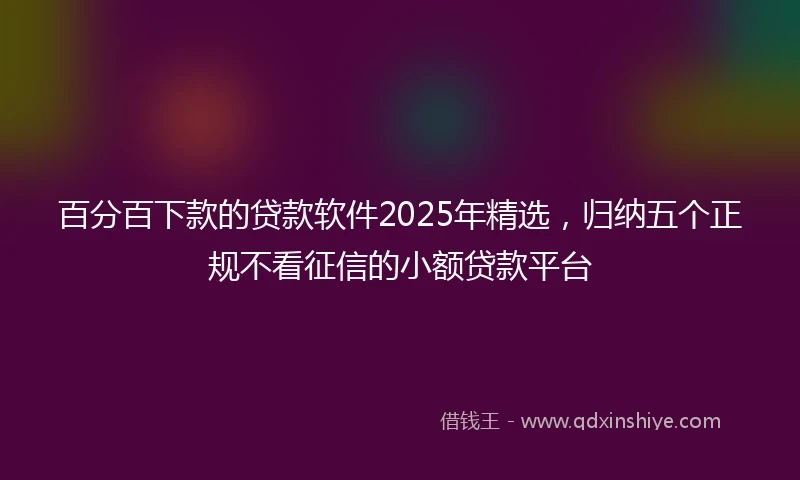 百分百下款的贷款软件2025年精选，归纳五个正规不看征信的小额贷款平台