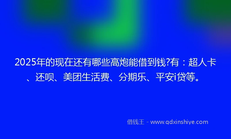 2025年的现在还有哪些高炮能借到钱?有：超人卡、还呗、美团生活费、分期乐、平安i贷等。