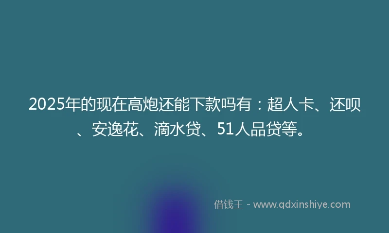 2025年的现在高炮还能下款吗有：超人卡、还呗、安逸花、滴水贷、51人品贷等。