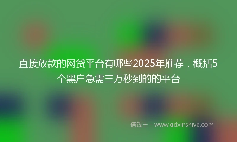 直接放款的网贷平台有哪些2025年推荐，概括5个黑户急需三万秒到的的平台
