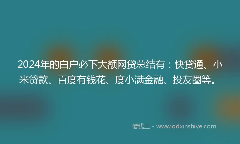 2024年的白户必下大额网贷总结有：快贷通、小米贷款、百度有钱花、度小满金融、投友圈等。