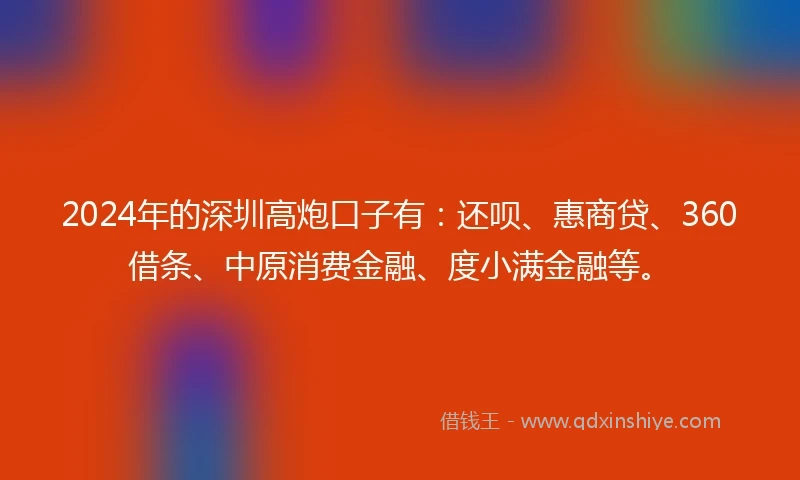 2024年的深圳高炮口子有：还呗、惠商贷、360借条、中原消费金融、度小满金融等。