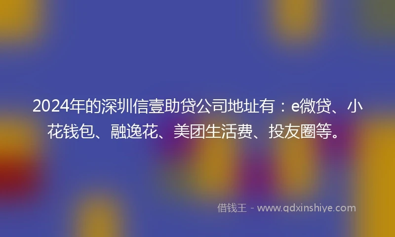 2024年的深圳信壹助贷公司地址有：e微贷、小花钱包、融逸花、美团生活费、投友圈等。