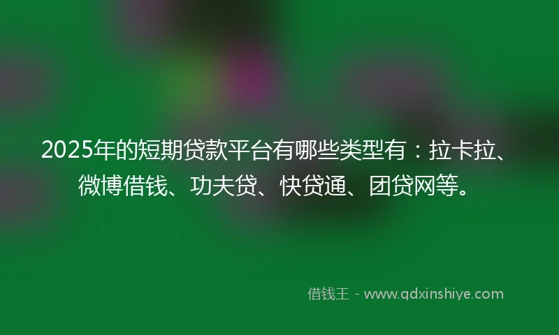 2025年的短期贷款平台有哪些类型有：拉卡拉、微博借钱、功夫贷、快贷通、团贷网等。