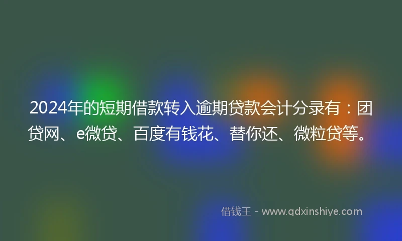 2024年的短期借款转入逾期贷款会计分录有：团贷网、e微贷、百度有钱花、替你还、微粒贷等。