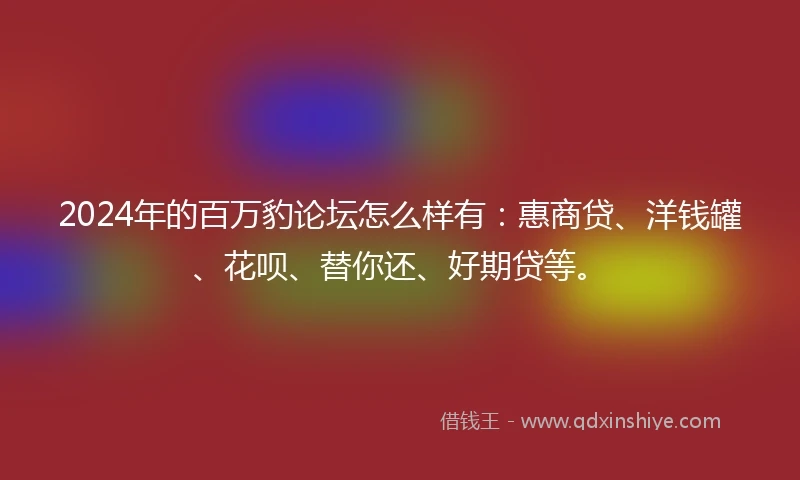 2024年的百万豹论坛怎么样有：惠商贷、洋钱罐、花呗、替你还、好期贷等。