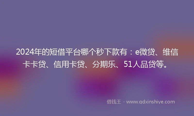 2024年的短借平台哪个秒下款有：e微贷、维信卡卡贷、信用卡贷、分期乐、51人品贷等。
