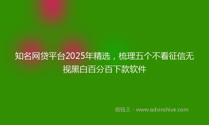 知名网贷平台2025年精选，梳理五个不看征信无视黑白百分百下款软件
