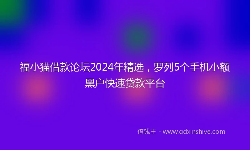 福小猫借款论坛2024年精选，罗列5个手机小额黑户快速贷款平台